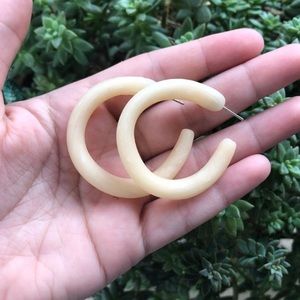 Handmade beige polymer clay hoop earrings